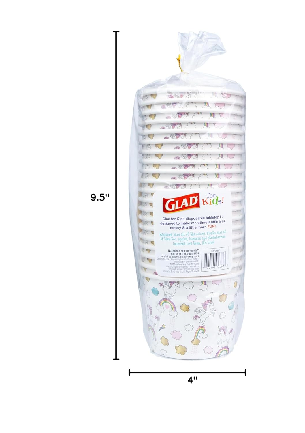Glad for Kids Unicorns Paper Snack Bowls, Disposable Paper Bowls for Kids Snacks and Parties, Sturdy Microwave Safe Bowls for Everyday Use and Easy Cleanup, 12 Oz, 20 Count