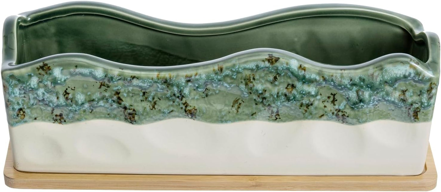 MyGift 13 Inch Large Rectangular Succulent Planter, Decorative Seafoam