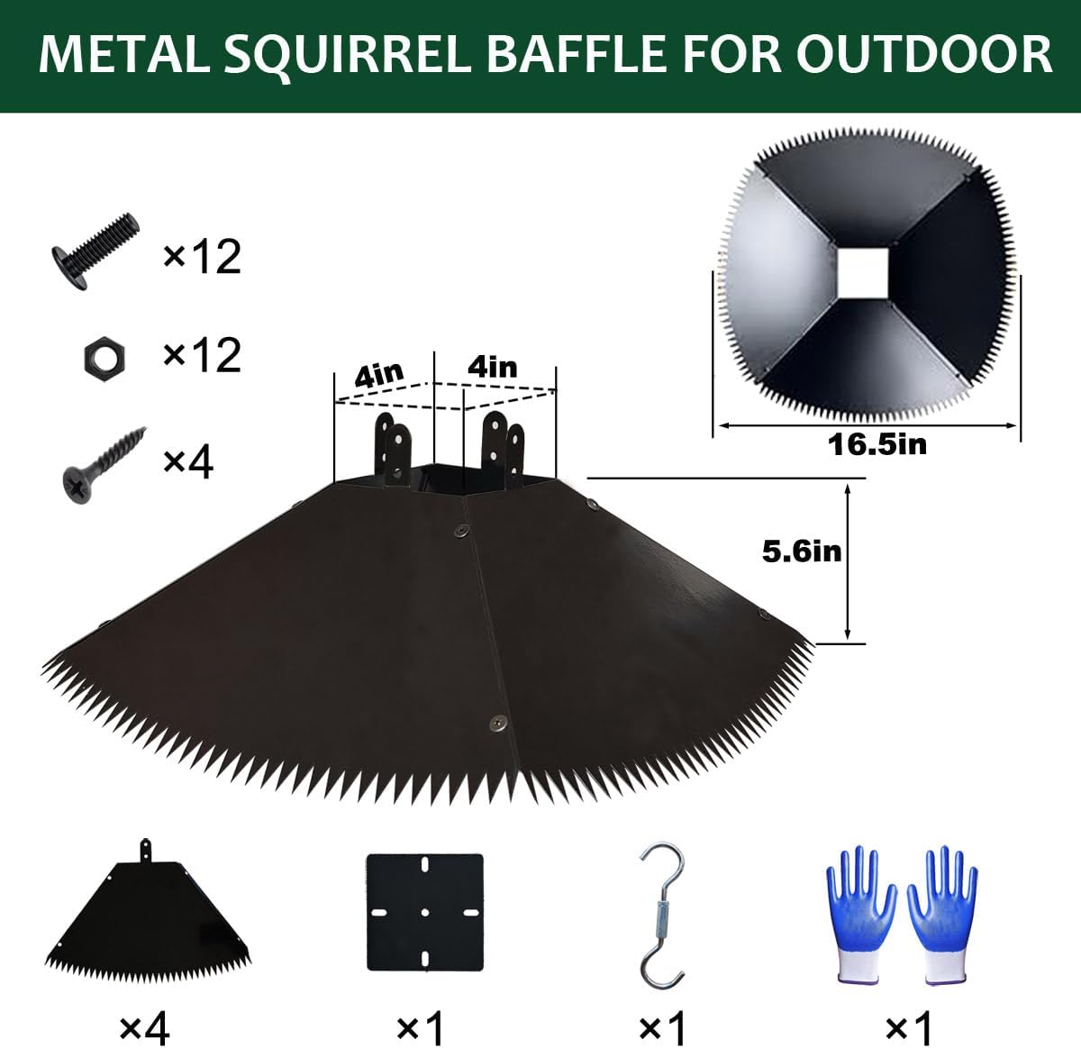 Metal Squirrel Baffle for 4×4 Posts or Hanging, Squirrel Proof Baffle with Spikes for Bird Feeder Poles, Waterproof, Rustproof, Preventing Squirrels and Raccoons from Bird Feeders (Black)