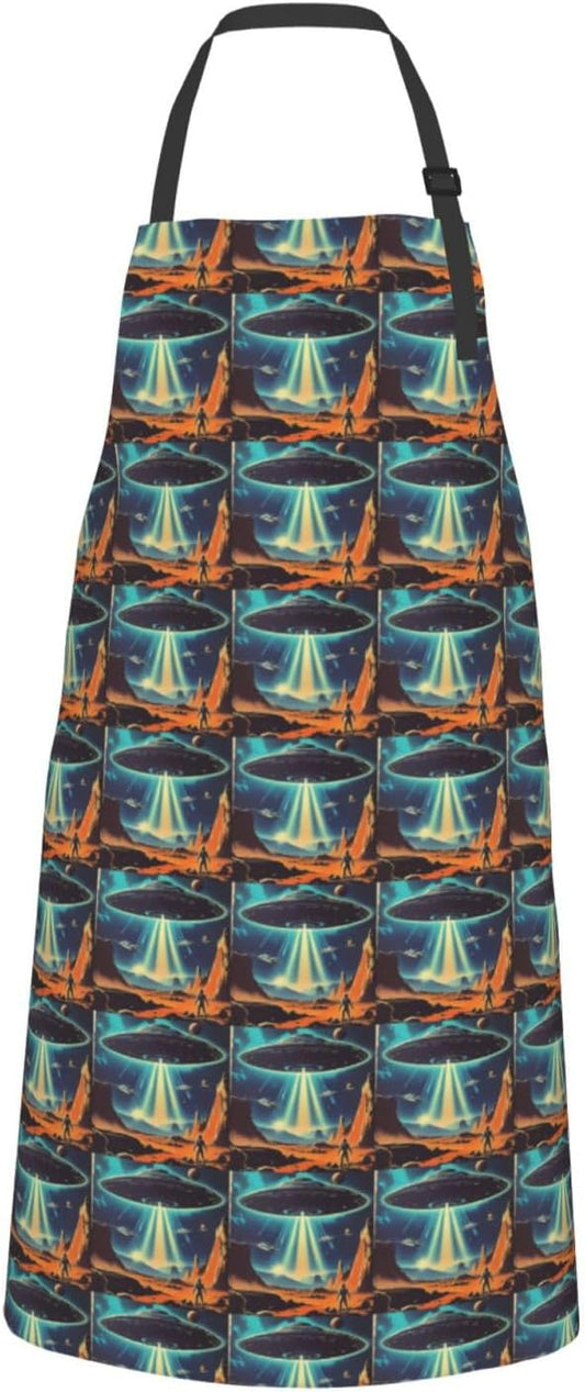 YANYU Universe Planet Print 28x33 In Kitchen Apron Stylish Chef Apron with Pockets for Cooking Baking Painting