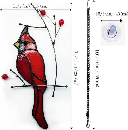 Stained Glass Cardinal Bird Window Hanging Sun Catcher Home Decoration Window Panels Gifts for mom,Woman Friends and Bird Lovers (red)