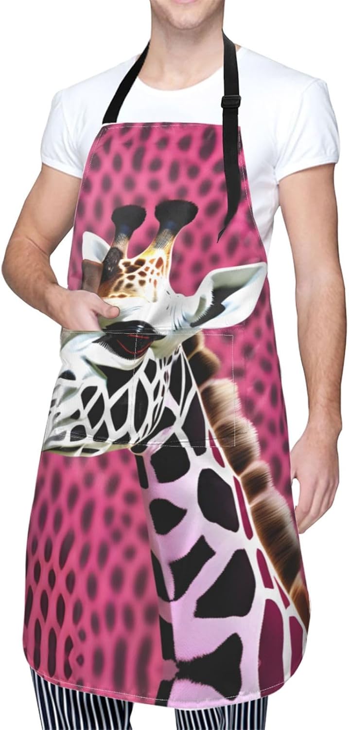 Pink Giraffe Texture print Waterproof chef's apron with pocket apron for kitchen cooking baking barbecue and gardening