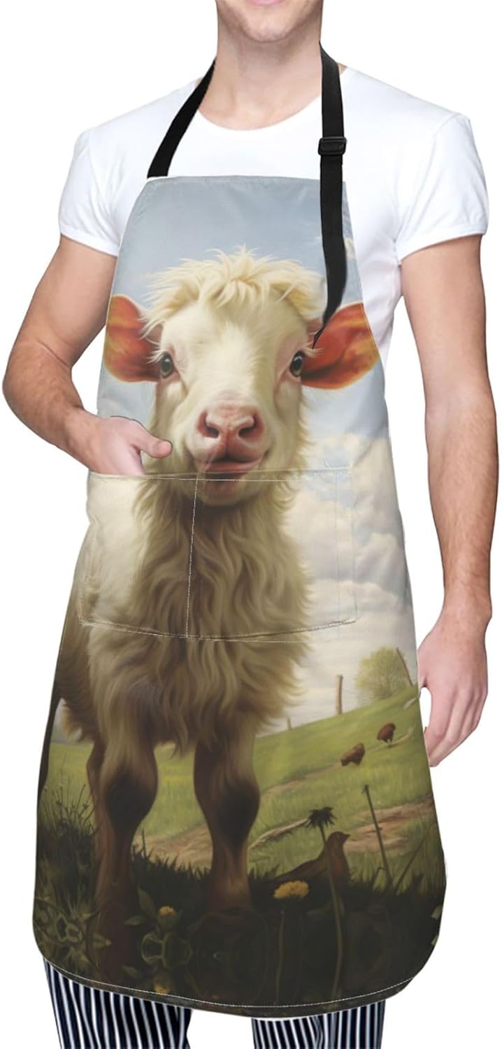 Farm animal print Waterproof apron with pocket adjustable cooking apro