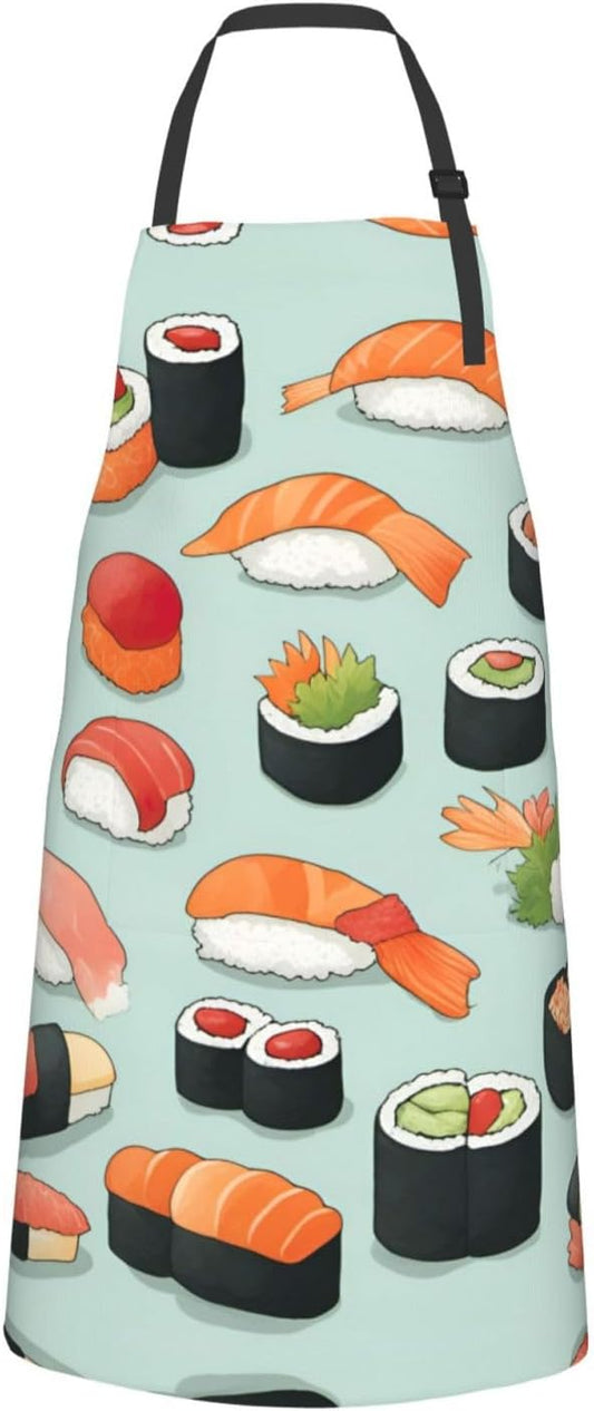 Delicious sushi print Waterproof chef's apron with pocket apron for kitchen cooking baking barbecue and gardening