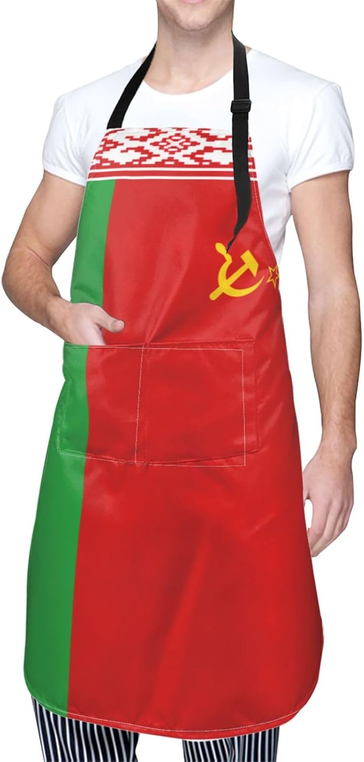 Flag of Belarus print Waterproof chef's apron with pocket apron for kitchen cooking baking barbecue and gardening