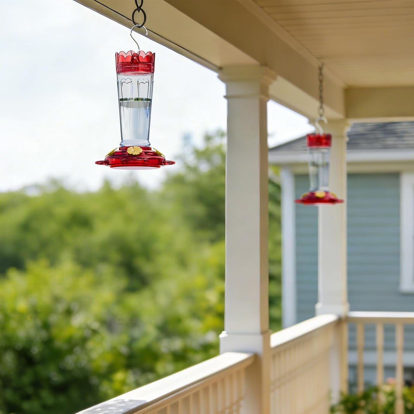 Plastic Hummingbird Feeder, 2-Pack 14 OZ Ant & Bee Proof Hummingbird Feeders for Outdoors Hanging, Leak-Proof Nectar Feeders with 4 Feeding Ports and Perches, Gifts for Mom, Birdlovers