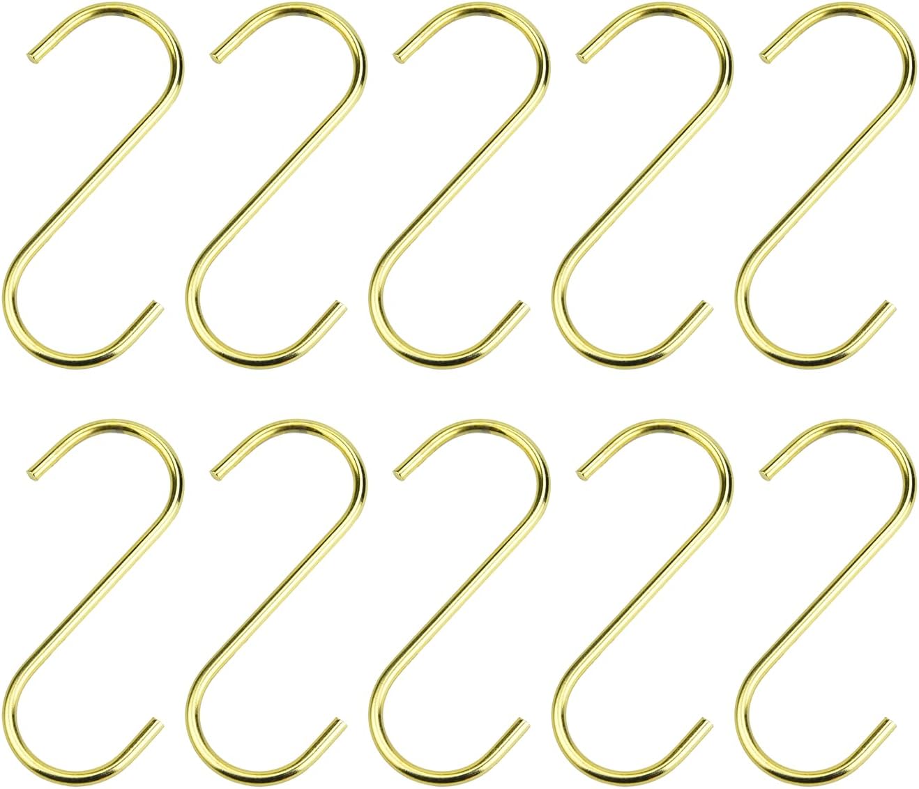 10 Pack Gold S Hooks for Hanging, Stainless Steel S Shaped Hooks, Utility S Hooks for Bathroom, Kitchen, Garden, Cloakroom