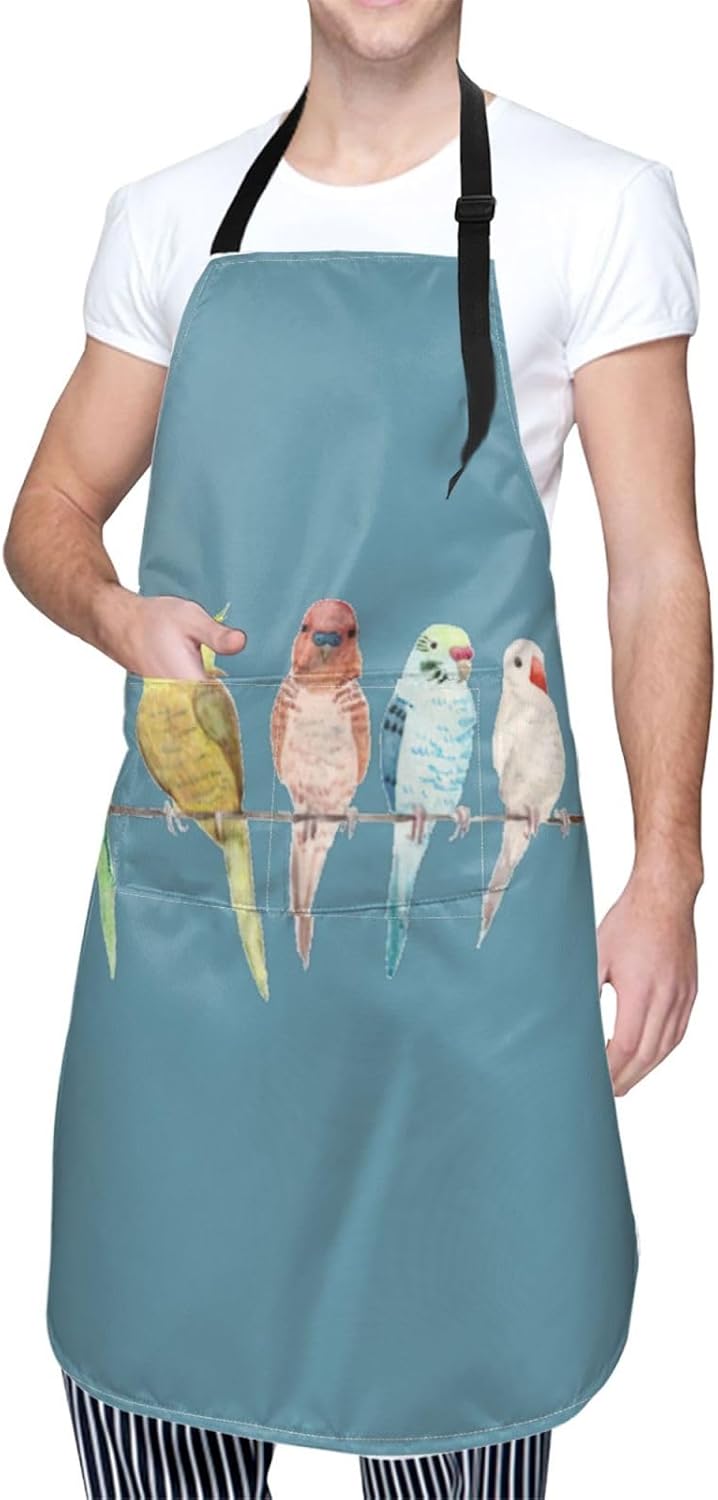 Colorful Parrots On Tree print Waterproof apron with pocket adjustable cooking apron for adult kitchen bibs to bake