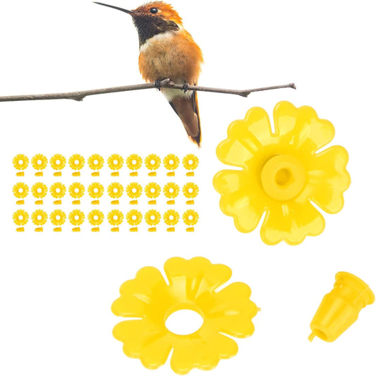Fdit 30 Set Hummingbird Feeder Flowers Hanging Bird Feeder with Replacement Parts for Garden, Attracting Hummingbirds, Easy to and Install (Yellow)