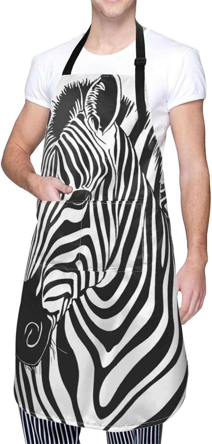 Zebra Print print Waterproof chef's apron with pocket apron for kitchen cooking baking barbecue and gardening