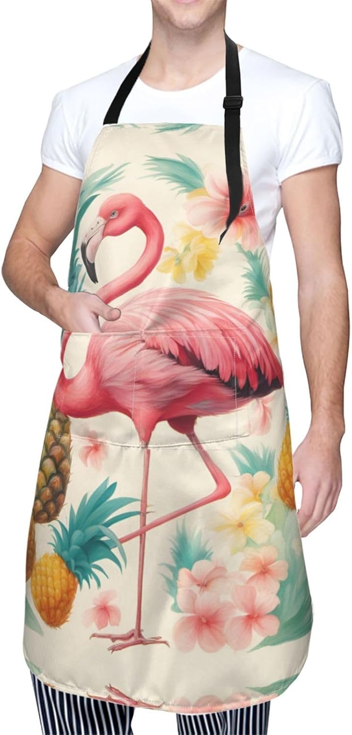 Flamingo and Pineapple 1 print Waterproof chef's apron with pocket apr