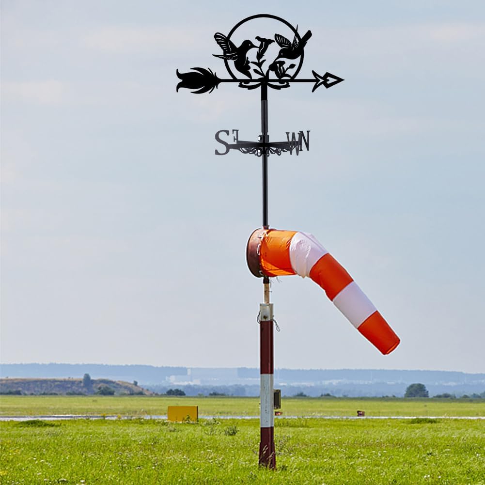 SUPERDANT Hummingbird Weathervane Birds Weather Vane for Yard Flowers Metal Wind Vanes Roof Mount for Outside Garden Black Weathervanes Farmhouse Farm Barn Sheds Patio Outdoor Decorations Gifts