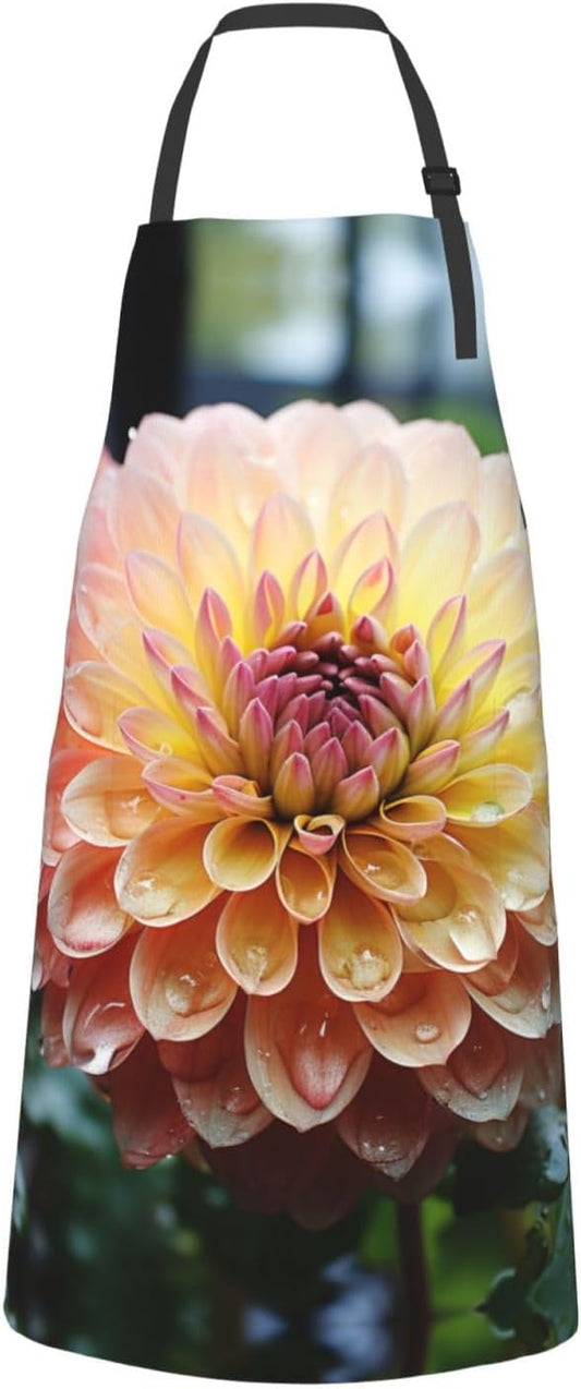 Pretty Flowers print Waterproof apron with pocket adjustable cooking apron for adult kitchen bibs to bake