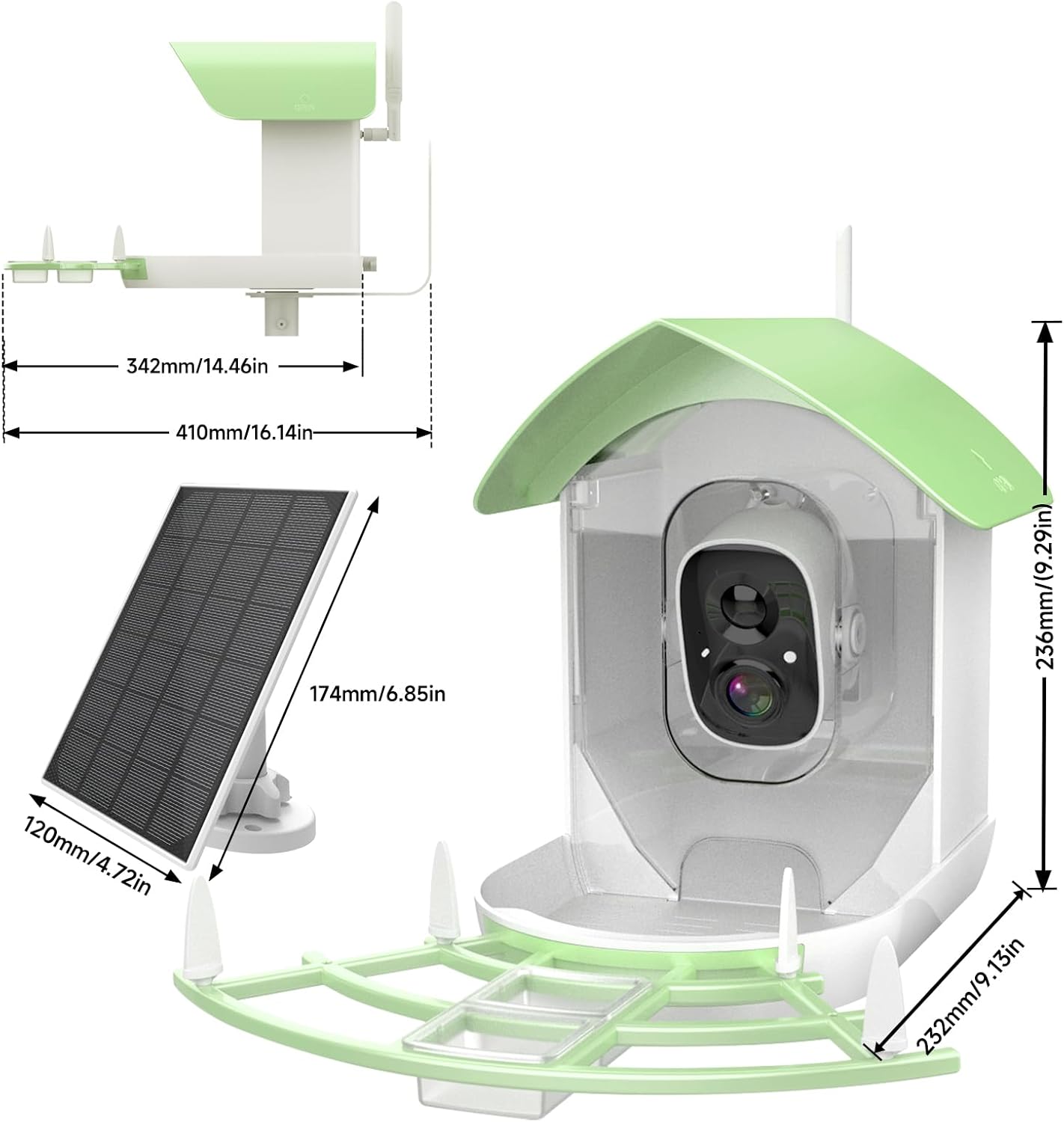 Bird Feeder with Camera,Smart AI Birds Breed Recognition,Birds Motion Detection with Real-Time Notice,Auto Capture Bird Watching WiFi Camera,Solar-Powered Outdoor Charging Bird House,Ideal Gifts,Green