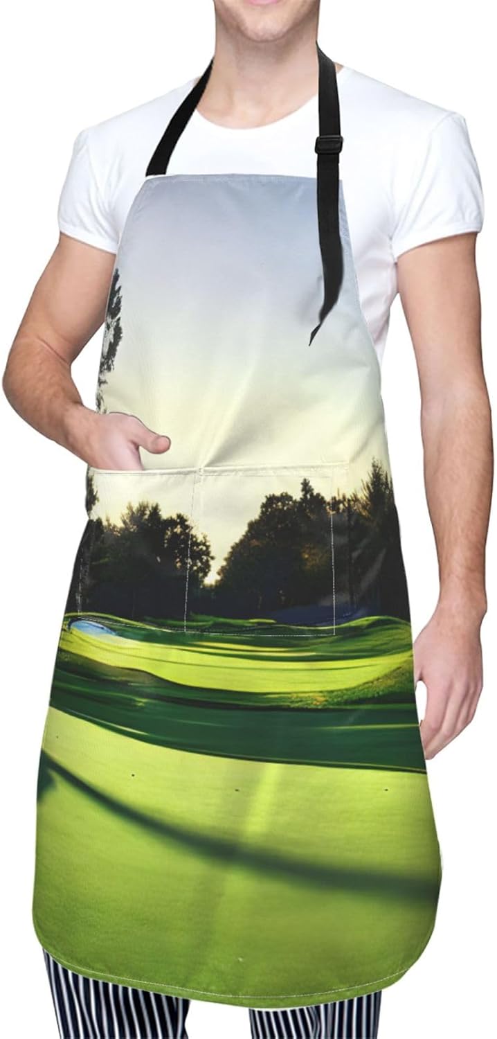 YANYU Golf Course Print 28x33 In Kitchen Apron Stylish Chef Apron with