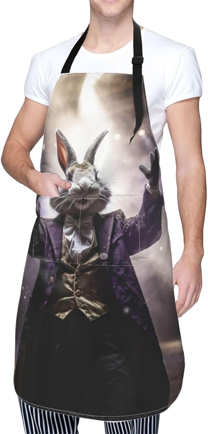 Magician rabbit print Waterproof apron with pocket adjustable cooking apron for adult kitchen bibs to bake