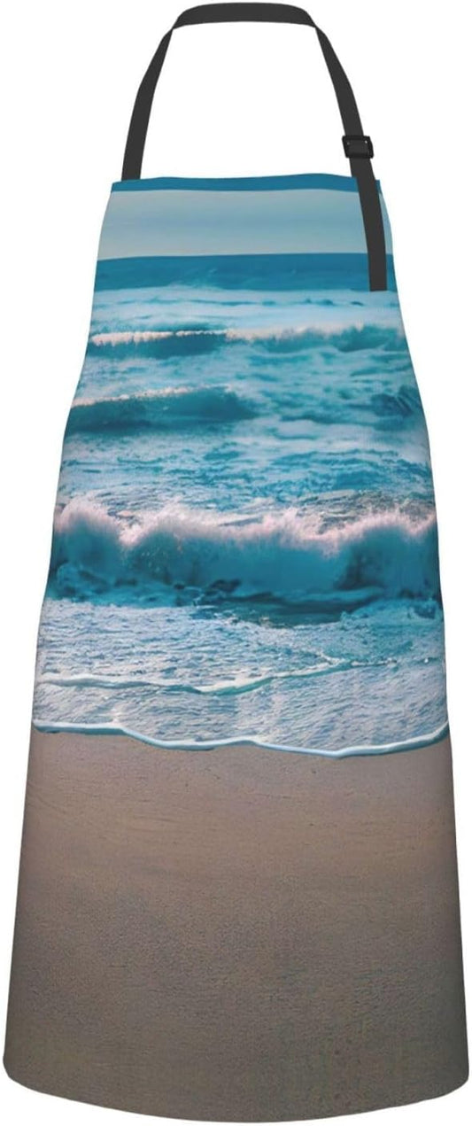 Beach Clear Sea Sand print Waterproof chef's apron with pocket apron for kitchen cooking baking barbecue and gardening