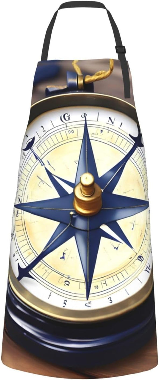 Sail Boat Nautical Compass print Waterproof apron with pocket adjustable cooking apron for adult kitchen bibs to bake