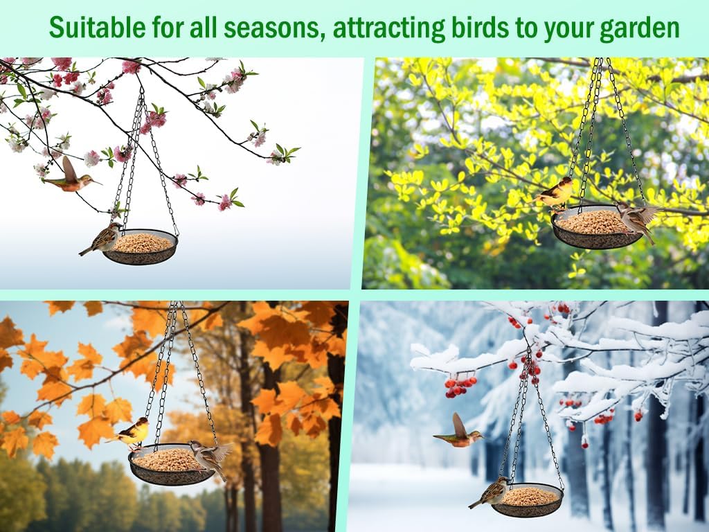 2PCS Metal Hanging Bird Feeder Tray, Hanging Feeder Seed Tray, with Chains, Outside Hanging Bird Feeder Tray, Metal Mesh Platform Feeders,Seed Tray Platform,for Attracting Birds,Outdoors,Garden