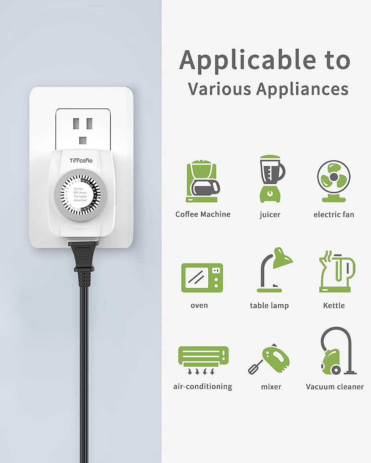 TiFFCOFiO Indoor Mechanical Outlet Timer, 3 Prong Timers for Electrical Outlets, 24-Hour Programmable Plug in Christmas Light Timer, ETL Listed (2 Pack)