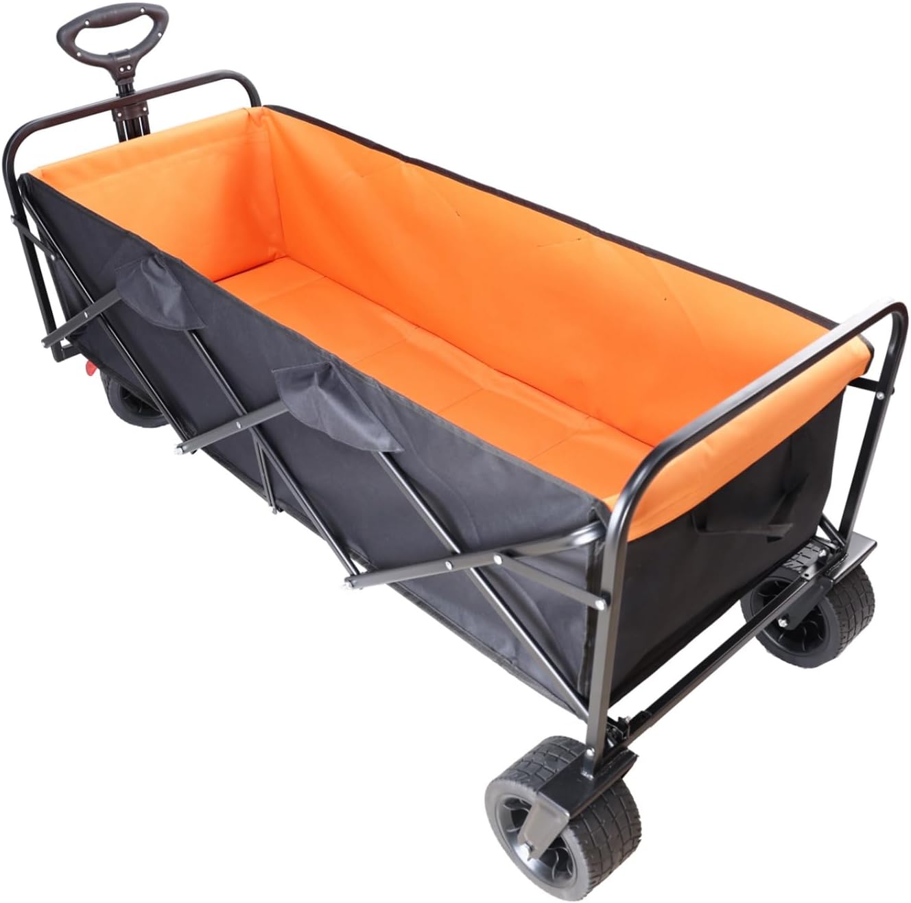 Big Large Capacity Folding cart Extra Long Extender Wagon Cart Folding Wagon Garden Shopping Beach Cart (Black + Orange)