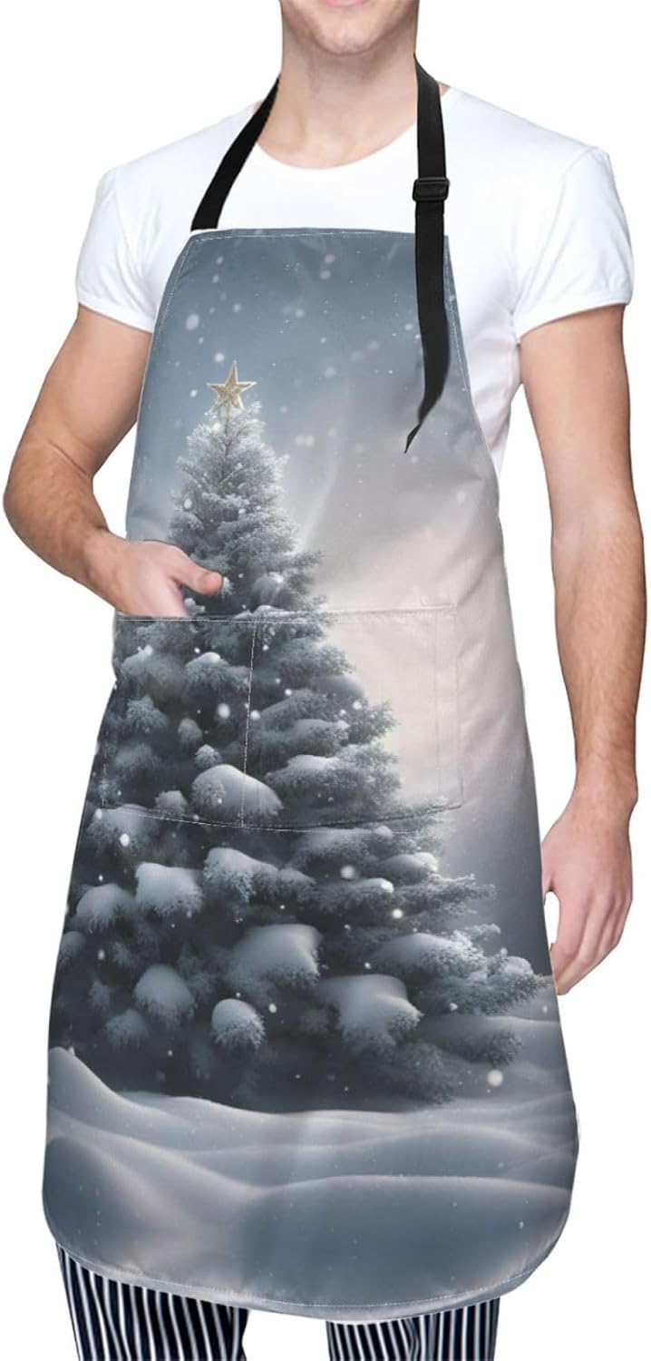 Christmas Tree Snow print Waterproof chef's apron with pocket apron for kitchen cooking baking barbecue and gardening