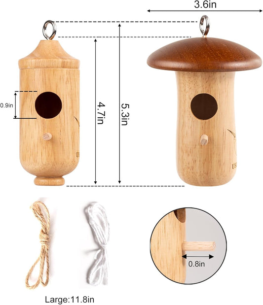 Hummingbird House 2-Pack for Outdoor Garden, Wooden Hummingbird Houses for Outside for Nesting, Birdhouses for Outside, Home Garden Decoration, Gardening Gifts (Attract Hummingbirds to Yard/Patio)