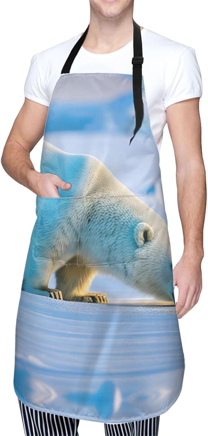 polar bear print Waterproof chef's apron with pocket apron for kitchen cooking baking barbecue and gardening