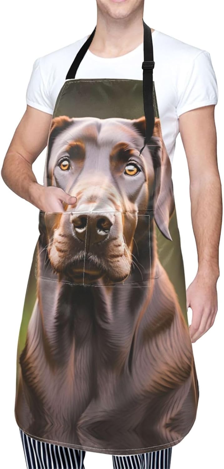 Brown Labrador Retriever Print Laundry apron 28x33 In Waterproof Kitchen Apron with Pockets for Cooking Baking