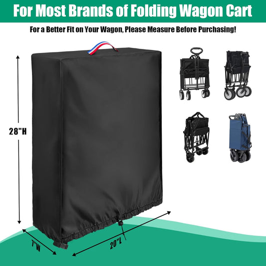 Wagon Cart Cover for Collapsible Wagon Carts, Portable Folding Wagons Protective Cover, Shopping Cart Covers - 20" L×7" W×28" H, Black