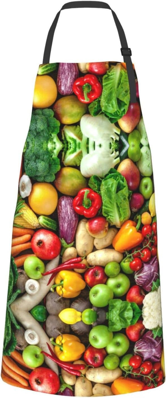 Fresh Fruits and Vegetables print Waterproof apron with pocket adjustable cooking apron for adult kitchen bibs to bake