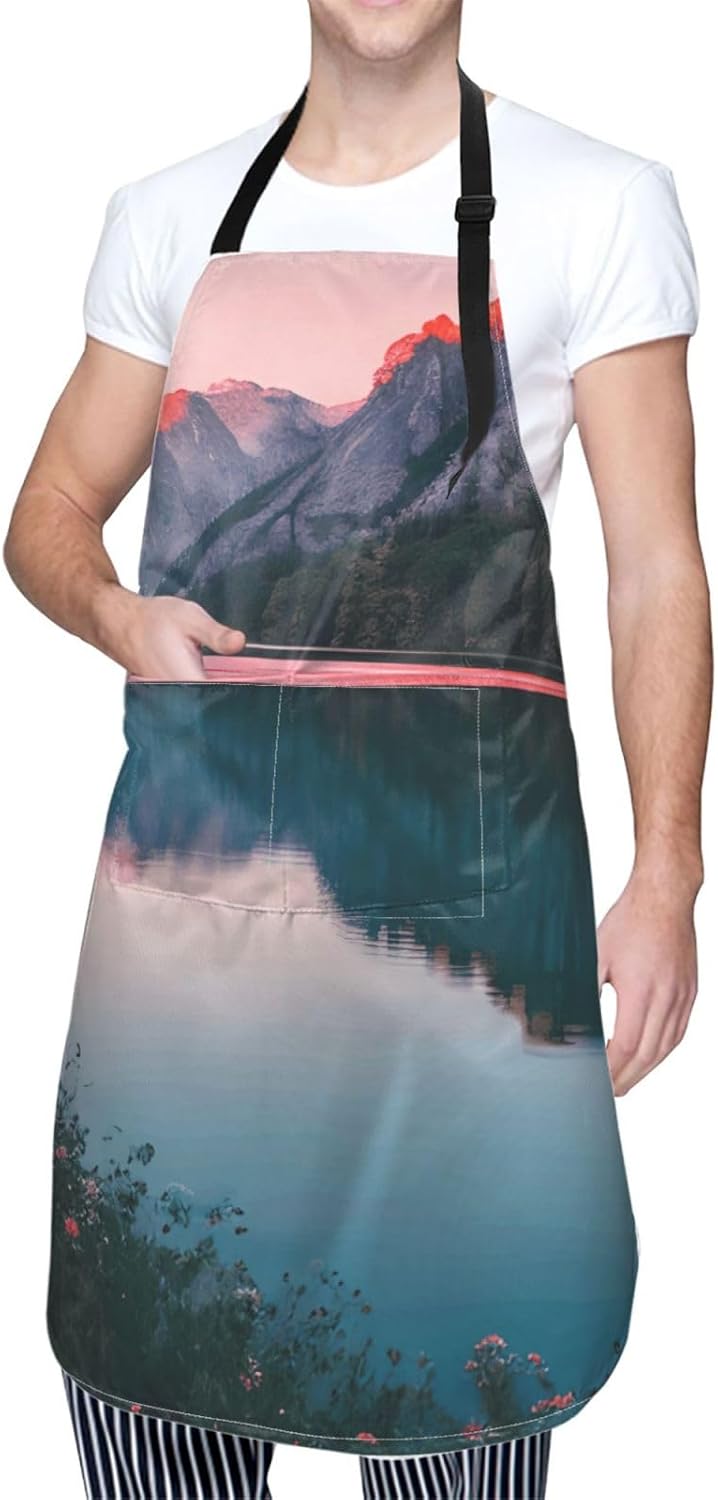 YANYU Lake and Sunset Print 28x33 In Kitchen Apron Stylish Chef Apron