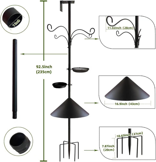 Bird Feeder Pole - 92 Inch Heavy Duty Birdhouse Stand with Squirrel Proof Baffle for Outdoor, Adjustable Bird Feeding Station with Multi Shepherds Hooks Mental Trays for Garden Attracting Wild Birds
