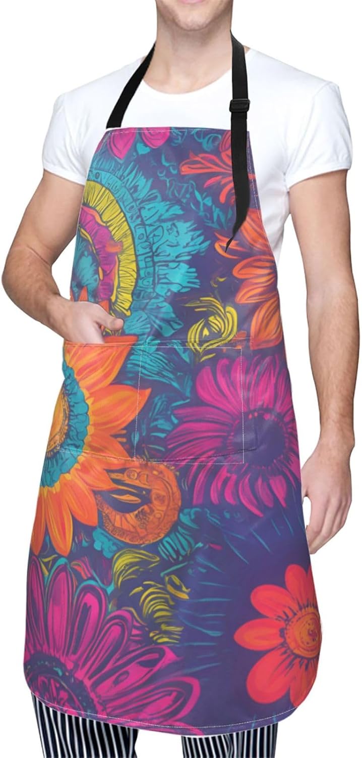YANYU Bright Color Print 28x33 In Kitchen Apron Stylish Chef Apron wit