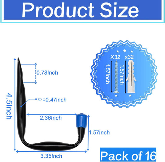 Garage Storage Hooks, 16 Pcs Heavy Duty Wall Mount J Utility Hangers for Tools, Cable, Extension Cord (19G-3.3inch16)