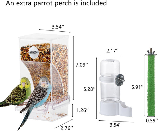 IBWell Set of 3 Automatic Bird Feeders and Waterers for Cage, No Mess Seed and Parrot Water Dispenser, Perch for Cages
