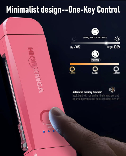 Book Reading Light,Silent Touch Lamp for in Bed,Rechargeable Clip on Booklight with 3 Amber Colors & Precise Dimming Night Reading,Best Gift Lovers,Kids,Pink,(SD-10)