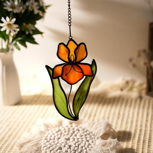 BOXCASA Iris Flower Stained Glass Suncatcher,Flower Stained Glass Window Hangings,Flowers Gifts for Women Mom Teacher,Celebration Gifts,Christmas Wedding Birthday Gift
