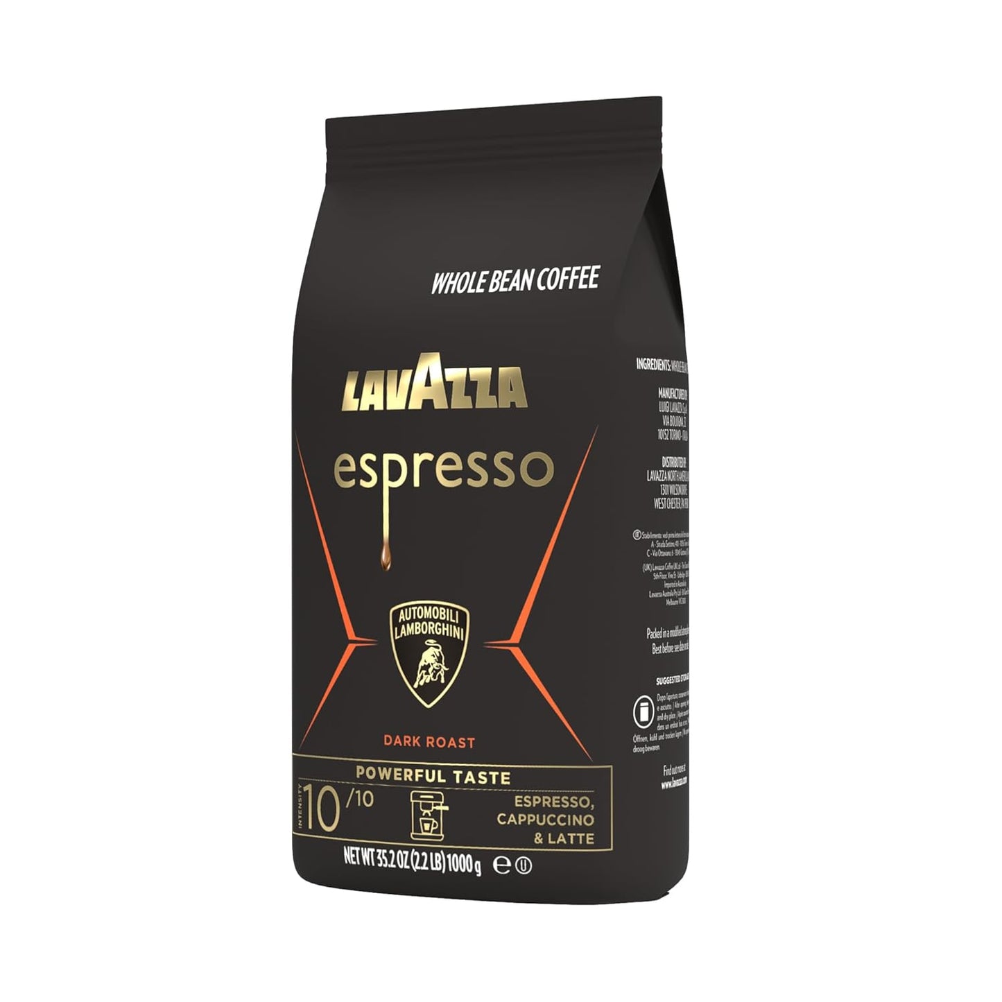 Lavazza Espresso Whole Bean for Automobili Lamborghini, Dark Roast, Arabica and Robusta Blend, 2.2 lb Bag (Package May Vary)