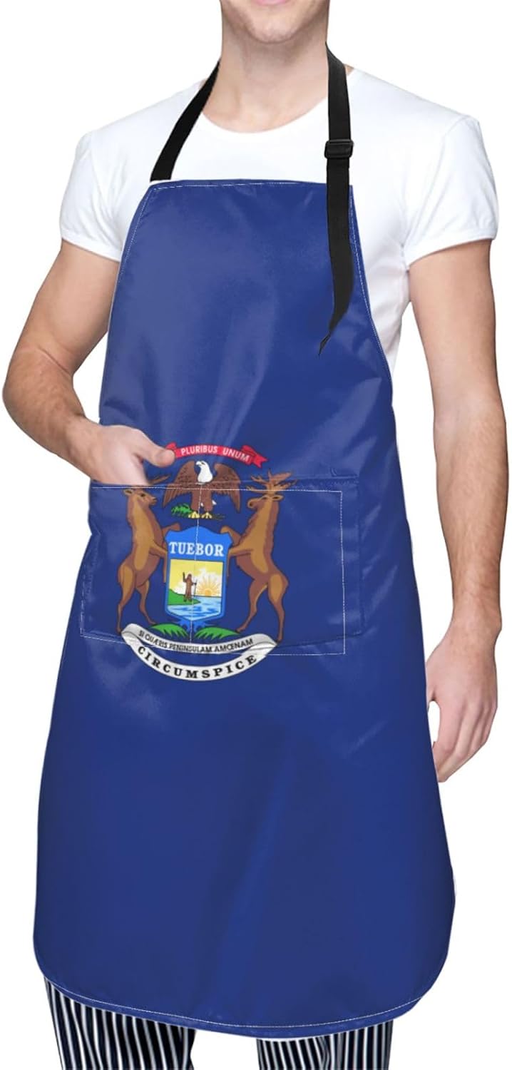 Michigan State Flag print Waterproof chef's apron with pocket apron for kitchen cooking baking barbecue and gardening