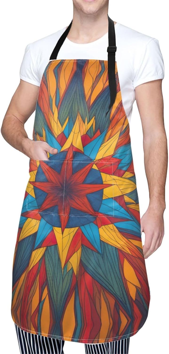 Colorful Star print Waterproof chef's apron with pocket apron for kitchen cooking baking barbecue and gardening