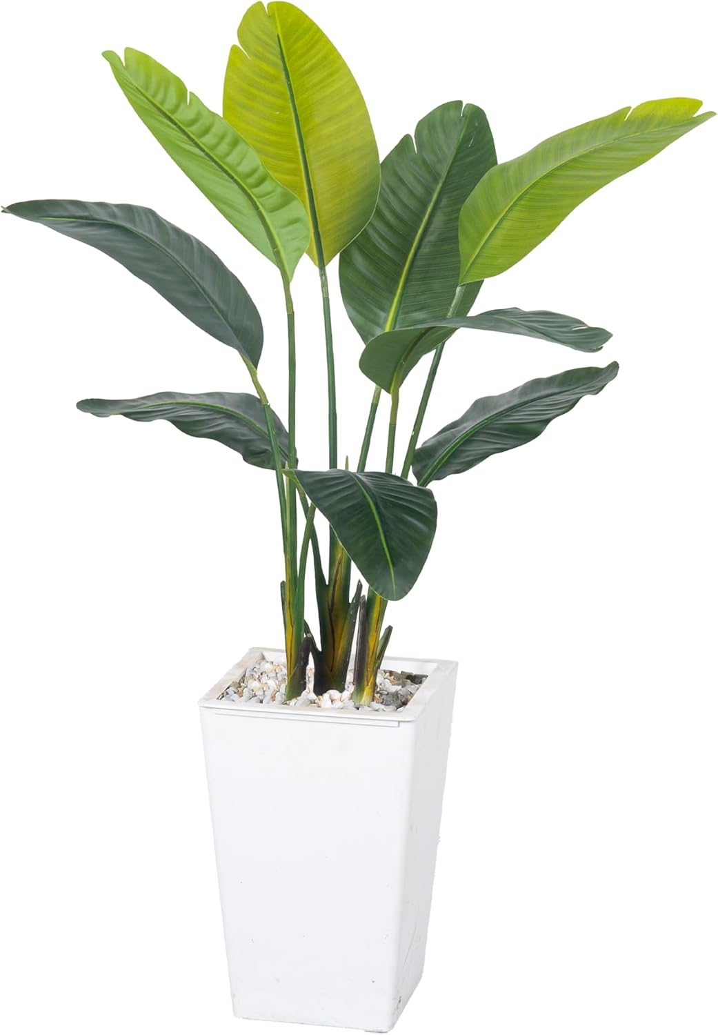 Bird of Paradise Artificial Plant 4FT, Faux Tropical Palm Tree with White Tall Planter, Large Fake Plants in Pot - Artificial Tree for Home Office Living Room Decor Indoor