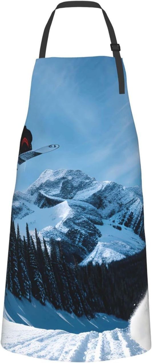 YANYU Snowboarding Print 28x33 In Kitchen Apron Stylish Chef Apron with Pockets for Cooking Baking Painting