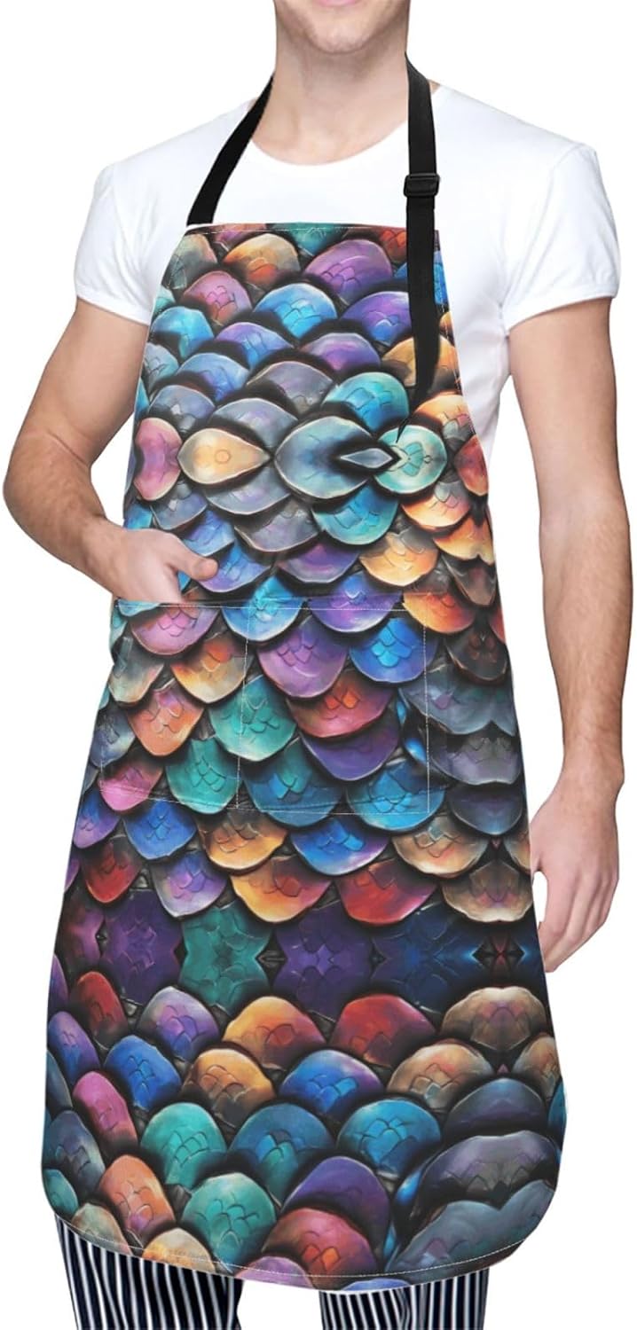 YANYU Dragon Scale Print 28x33 In Kitchen Apron Stylish Chef Apron with Pockets for Cooking Baking Painting
