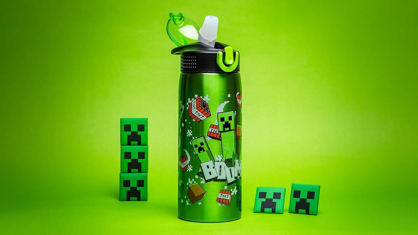 Zak Designs Minecraft Water Bottle for Travel and At Home, 19 oz Vacuum Insulated Stainless Steel with Locking Spout Cover, Built-In Carrying Loop, Leak-Proof Design (Creeper)