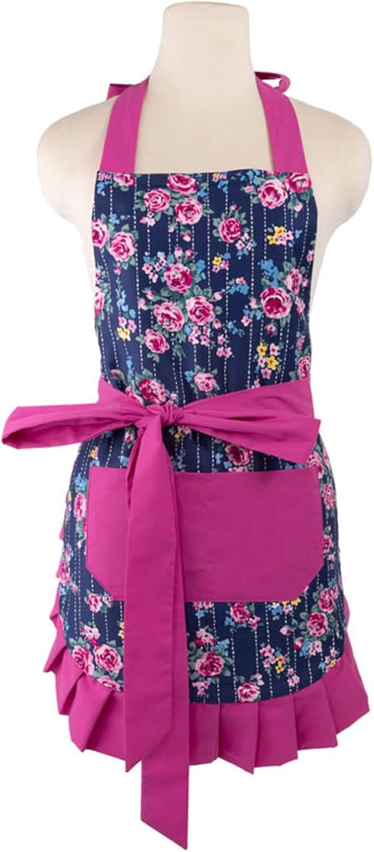 Women's Cotton Floral Apron with Pockets, Adjustable Long Ties for Kit