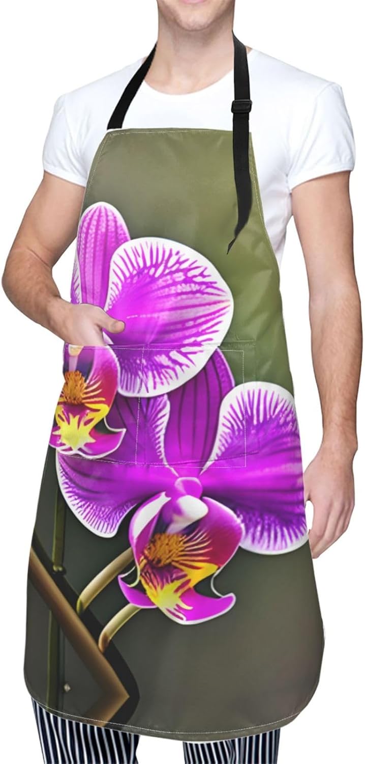 Orchid Flower print Waterproof apron with pocket adjustable cooking apron for adult kitchen bibs to bake