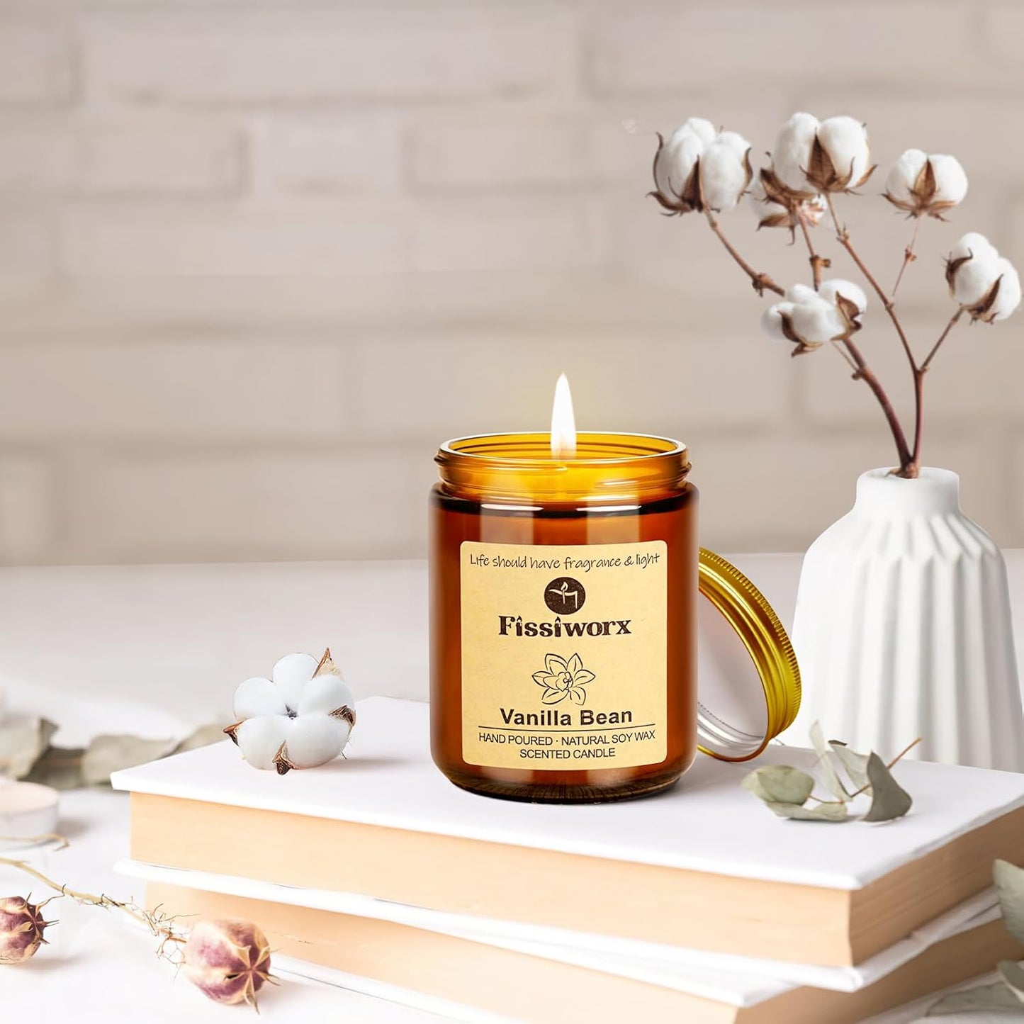 Vanilla Scented Candle Set 2 Pack, Candle for Home Scented, Odor Eliminating, Stress Relief, total15oz, 110 Hours Long Lasting Candles, Soy Candle Gift Set for Women