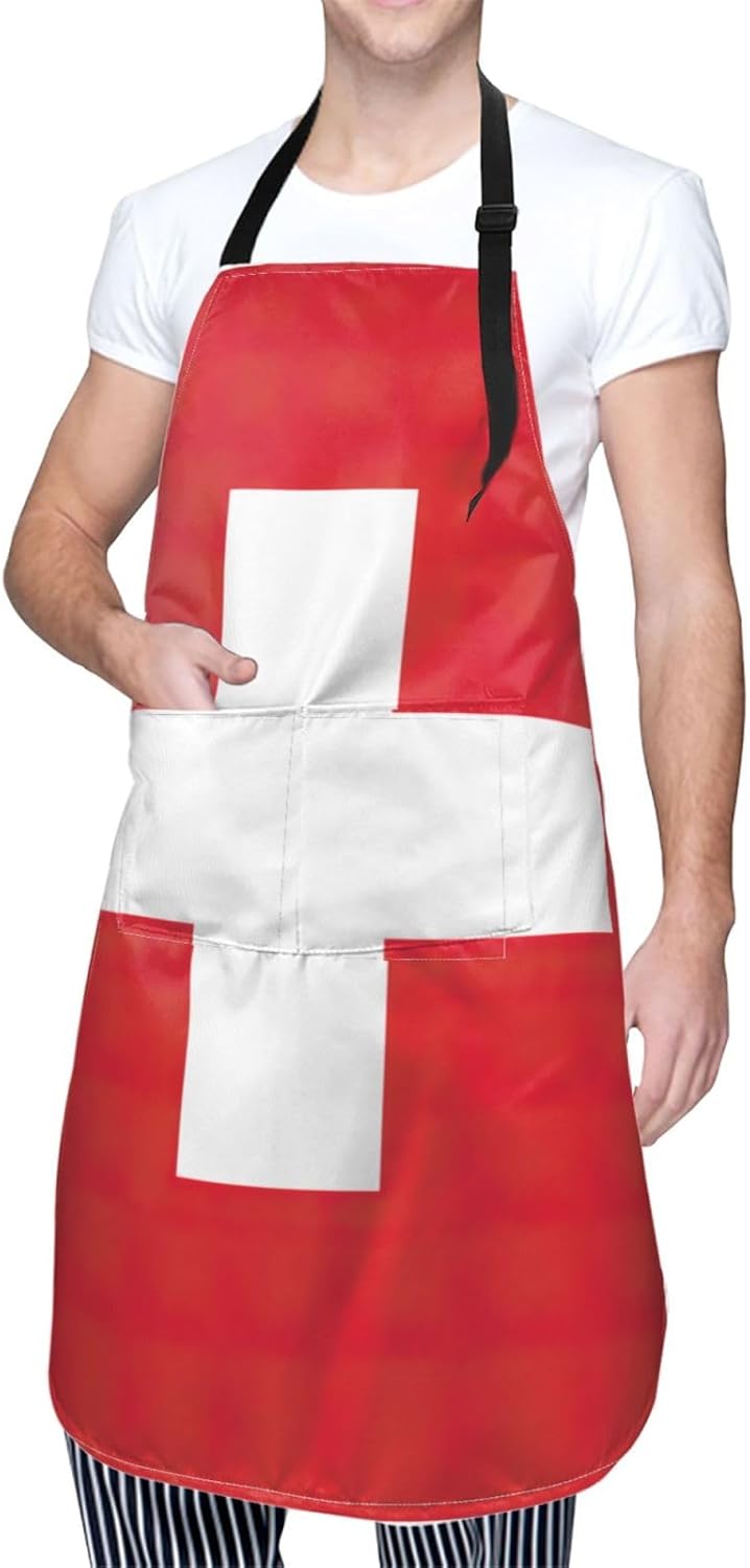 Swiss Flag print Waterproof chef's apron with pocket apron for kitchen cooking baking barbecue and gardening