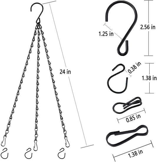 Hanging Basket Chain for Hanging Plants Flower Pot Chains, 2 Sets Black 24 inch 3 Point Hanging Chains Hangers for Bird Feeders, Billboards, Lanterns, Decorative Ornaments